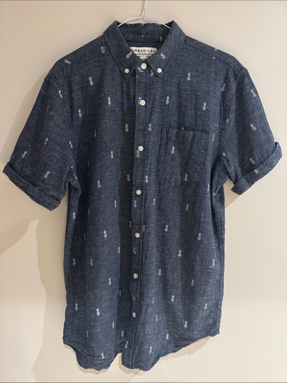 Urban Planet Linen Navy Pineapple-Print Button-Down Shirt Size M